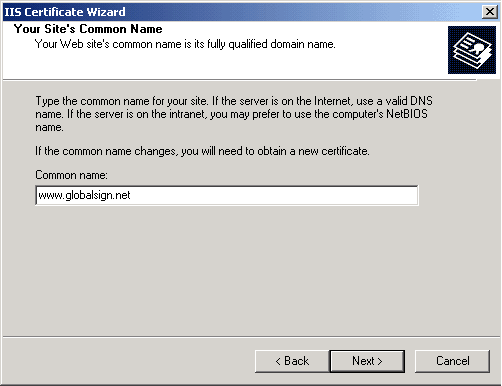 IIS Certificate Wizard - common name