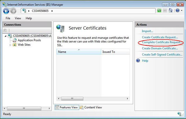 IIS - wybor Complete Certificate Request